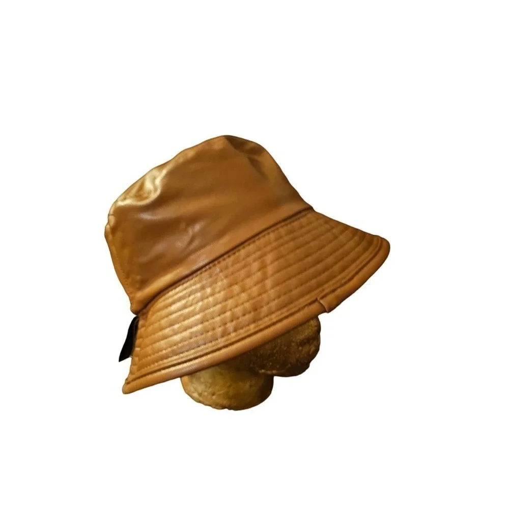 NWT Steve Madden Reversible Bucket Hat Plaid Tan Brown FauxLeather Trim One Size